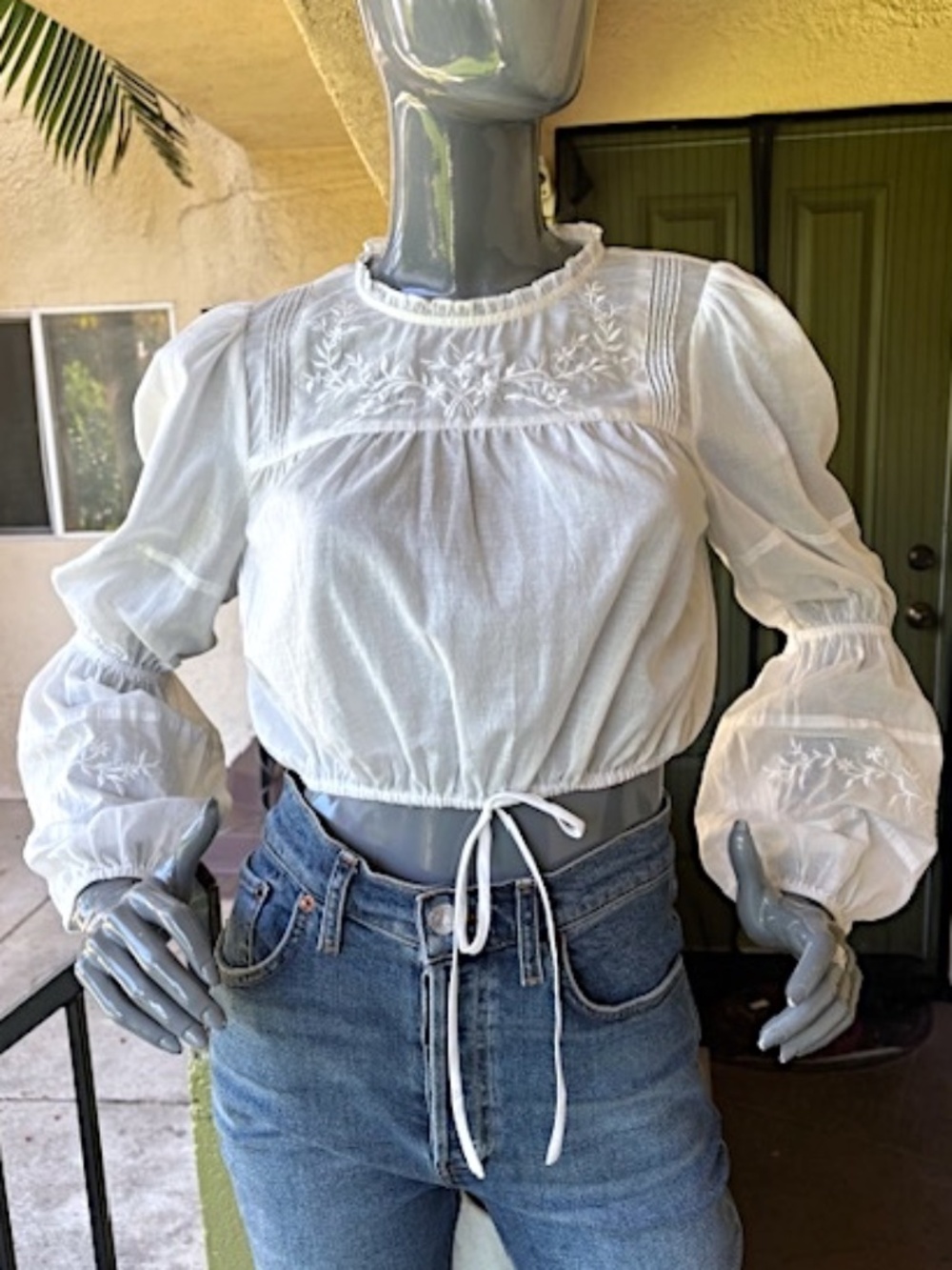 REFORMATION Embroidered Cotton Voile L/S Crop Top/Blouse NWOT/sz S - Picture 3 of 13
